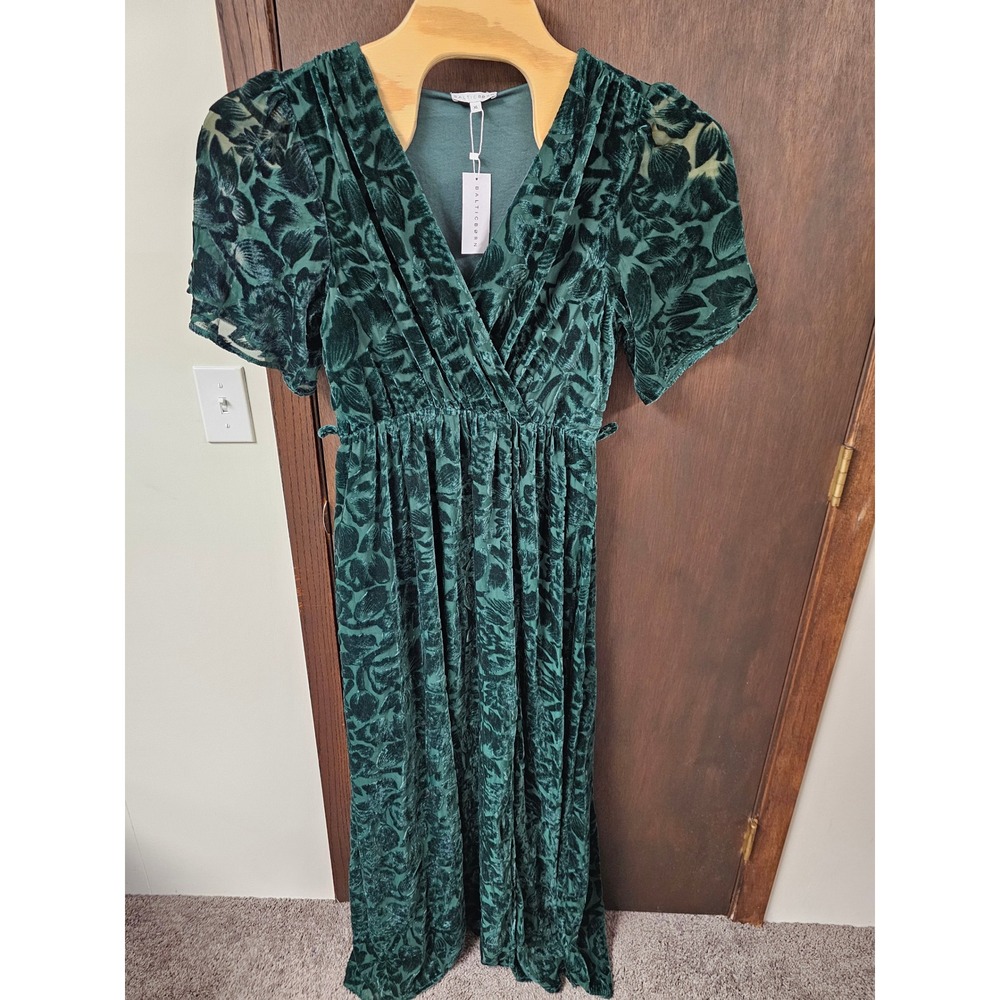 Baltic Born Uma Velvet Maxi Dress Dark Green Burnout Floral Gown XL